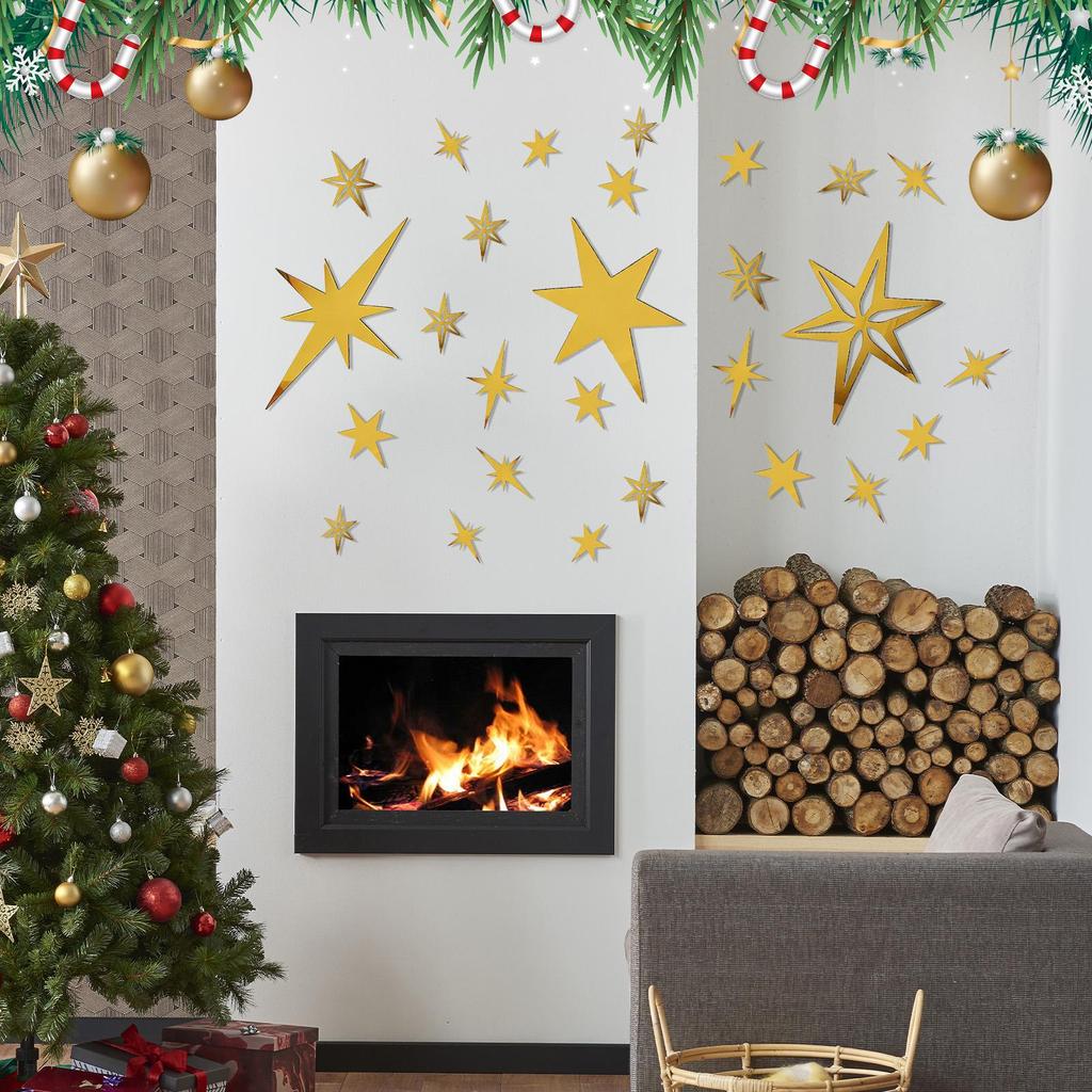 Star Wall Decor 2D Acrylic 78 Pieces Removable Ornament Wall Decor Stickers For Ceiling Bedroom Study Room Living Room Christmas