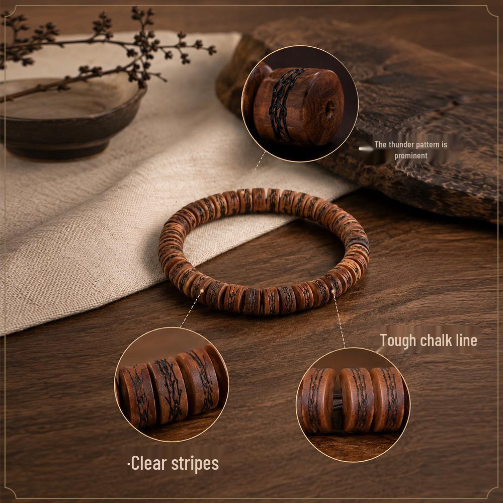 Daoist Lightning-Struck Wood Rune Bracelet: Original Pill-Shaped Design for Tranquility and Fortune.