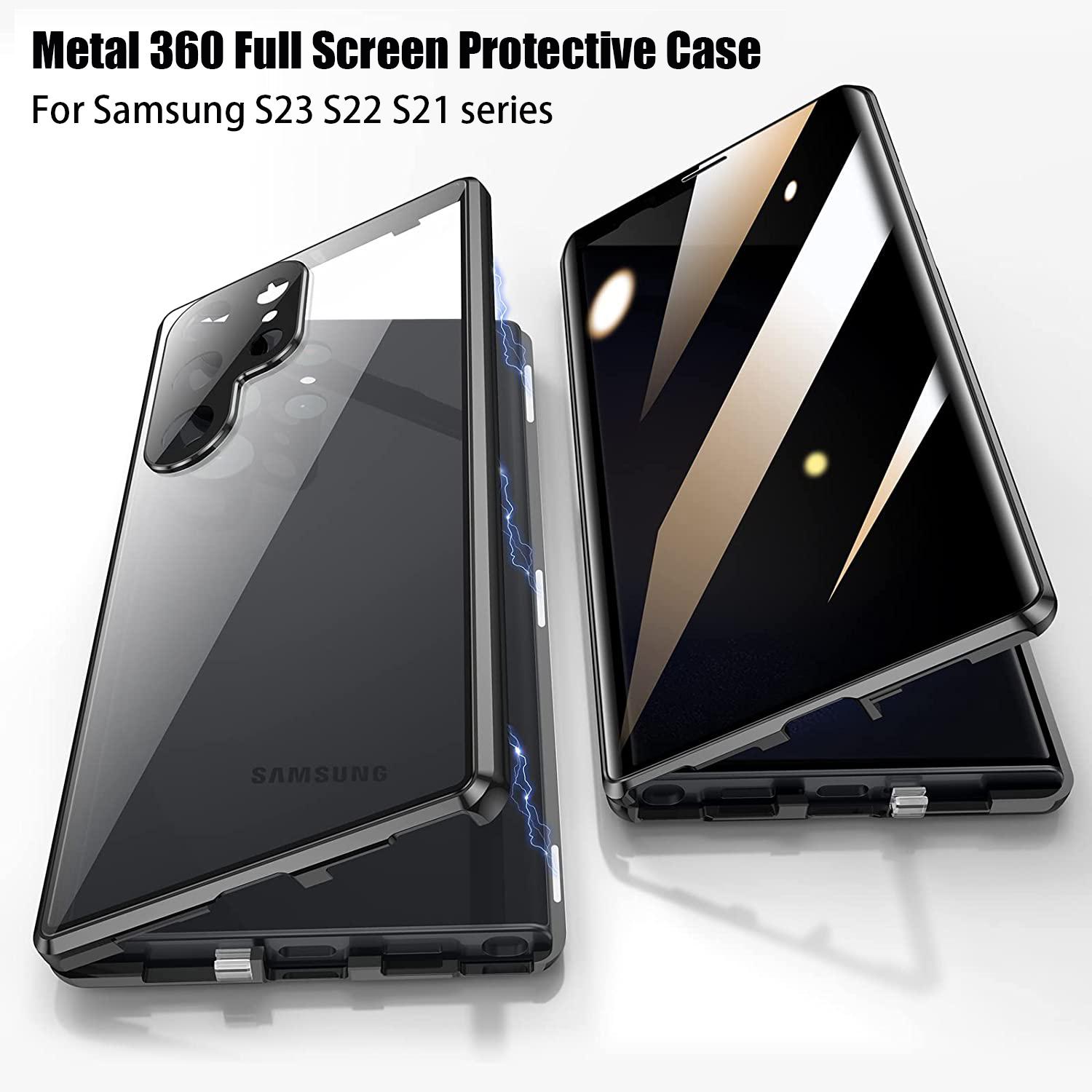 

Металлический чехол из алюминиевого сплава для Samsung Galaxy S22 S21 S23 Ультра антиподглядывающая полноэкранная защита на 360° Магнитная адсорбционная стеклянная крышка