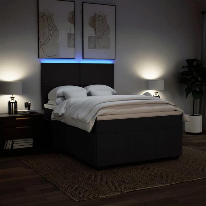 Maison Exclusive - Bed Slat Base with Mattress Black 140x200 Cm Fabric