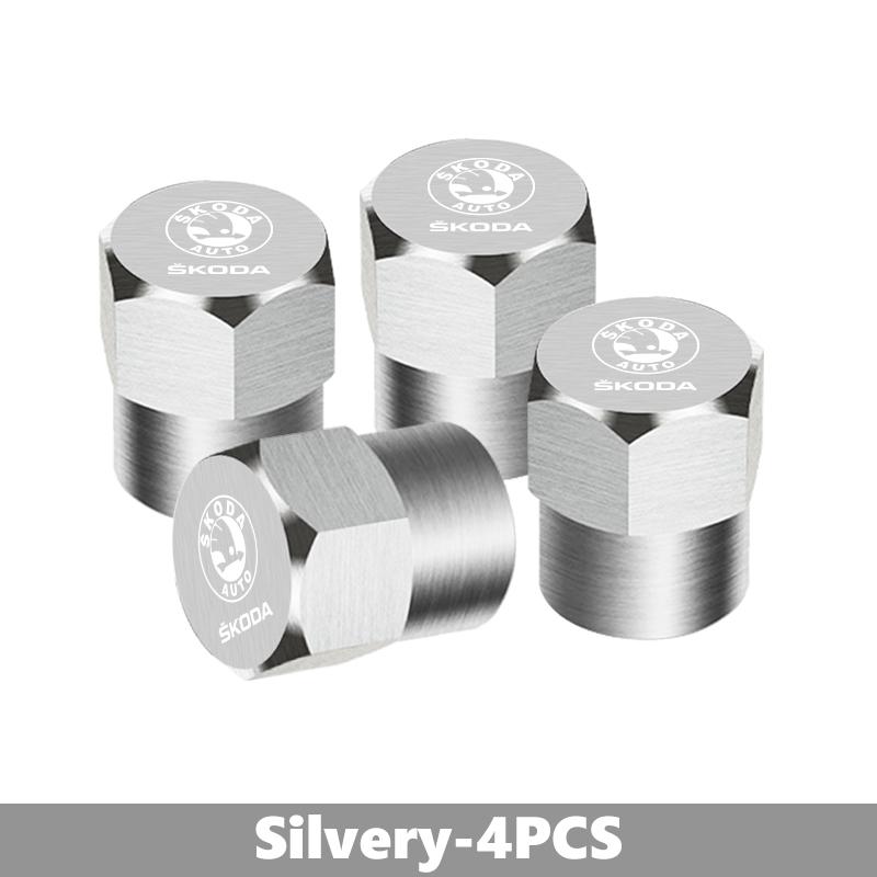 CFP5 For Skoda 4Pcs 3D Metal Tire Valve Caps Car Tyre Air Stems Cover Kamiq MK3 Roomster Rapid Kodiaq Karoq Fabia Enyaq