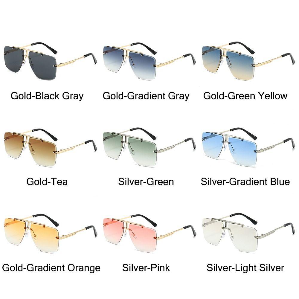 Oversized Double Bridge Frameless Sunglasses Retro Square Frame Men's Shades Outdoor Gradient Lens UV Protection Sun Glasses
