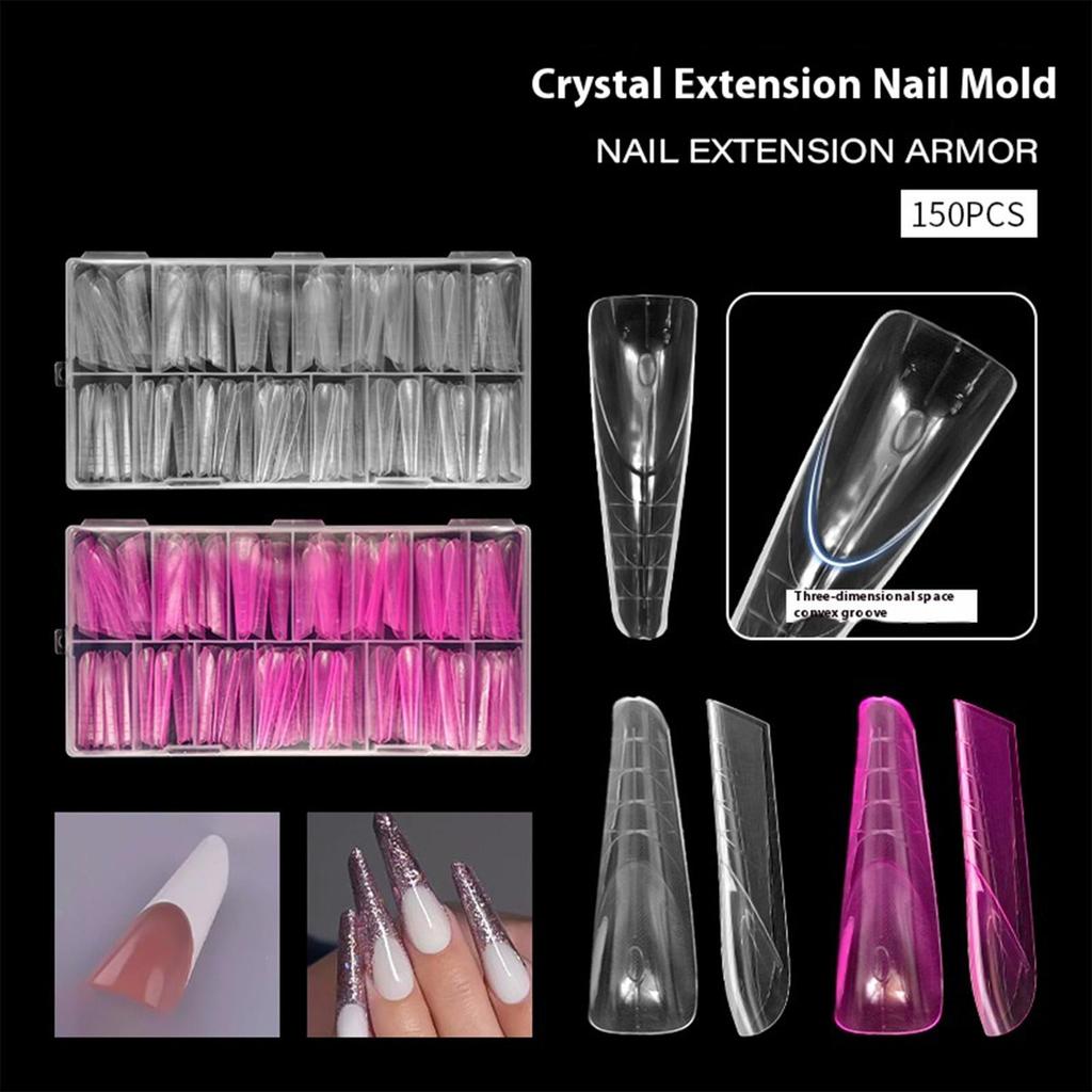 Clear Dual Form Acrylic Nail System UV Gel Nail Mold Full Cover Fasle Nail Tips with Scale 14Size Manicure Pedicure Tool