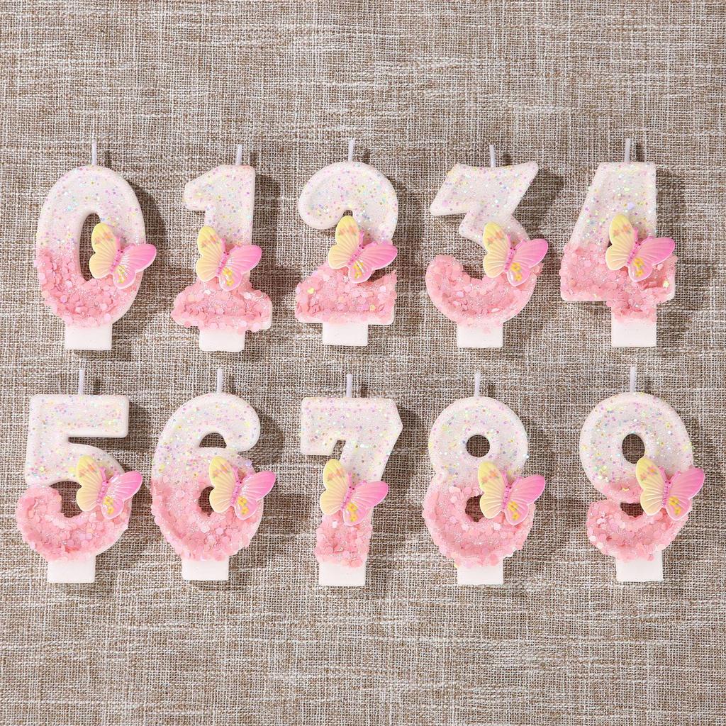 Pink and White Butterfly Flower Birthday Cake Candles