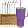 Reble Stainless Steel Straws Set 6 PCS with 6 Silicone Tips, 2 Straw Brush, 1 Storage Case, Different Sizes of Metal Straws Reble, Suitable for 14,