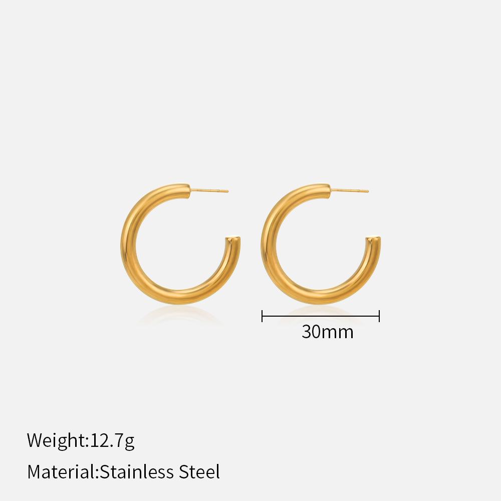 European and American Fashion Simple Plain Hoop Earrings: 20/25/30/40/50mm Stainless Steel Women's Hoop Earrings