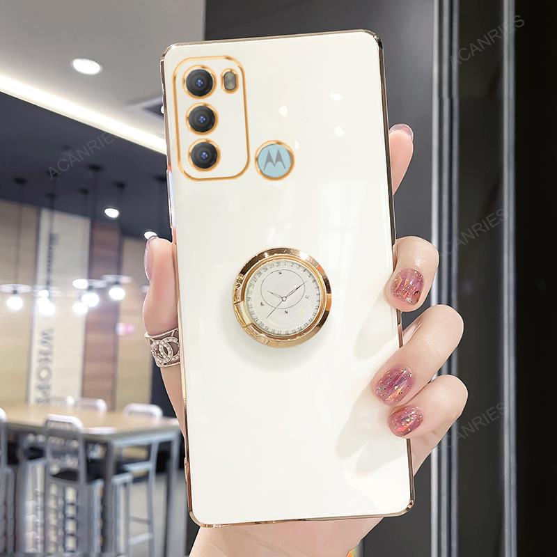 Plating Ring Holder Case For Motorola Moto G60 G30 G20 G10 G50 5G G22 G32 G52 G13 G23 G53 G73 Stand Silicone Cover