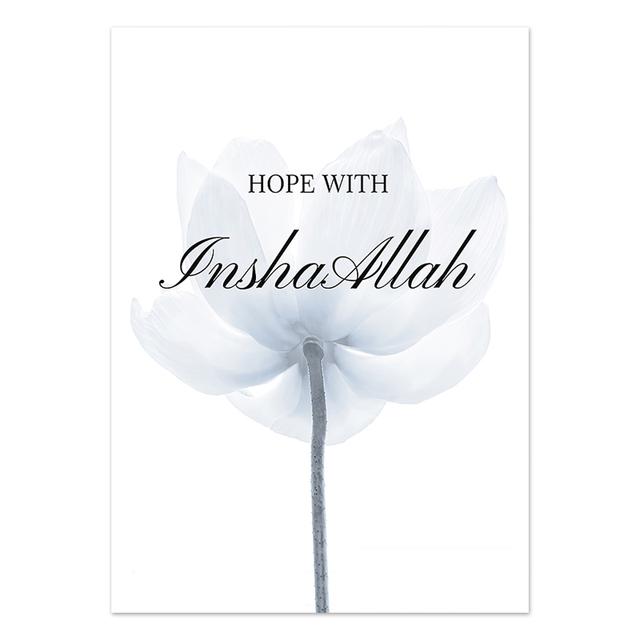 Islamic Gray Wall Art Poster Flower Dandelion Muslim Artwork Canvas Painting Prints Pictures for Interior Living Room Home Decor