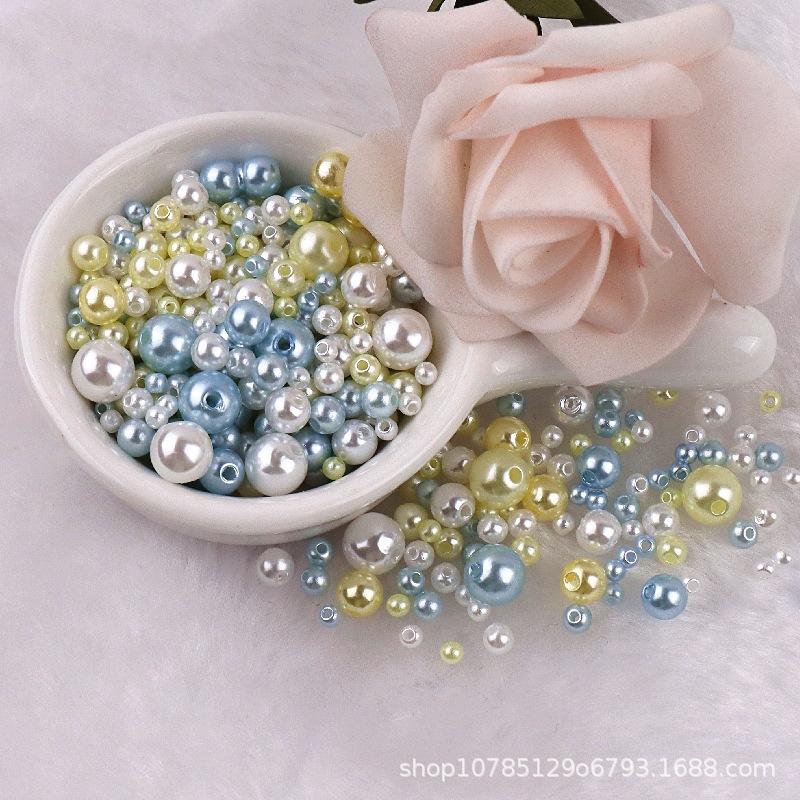 3-8mm Straight Hole Round ABS Imitation Pearl Multicolors Round Acrylic Beads Loose Beads for DIY Craft Scrapbook Decoration