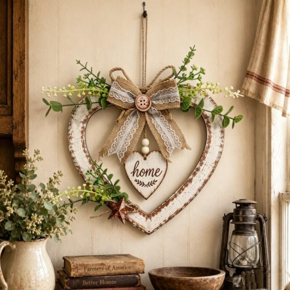 Rustic Wall Hanging Sign Romantic Home Wooden Wreath Creative Heart Wall Decor Home Decor
