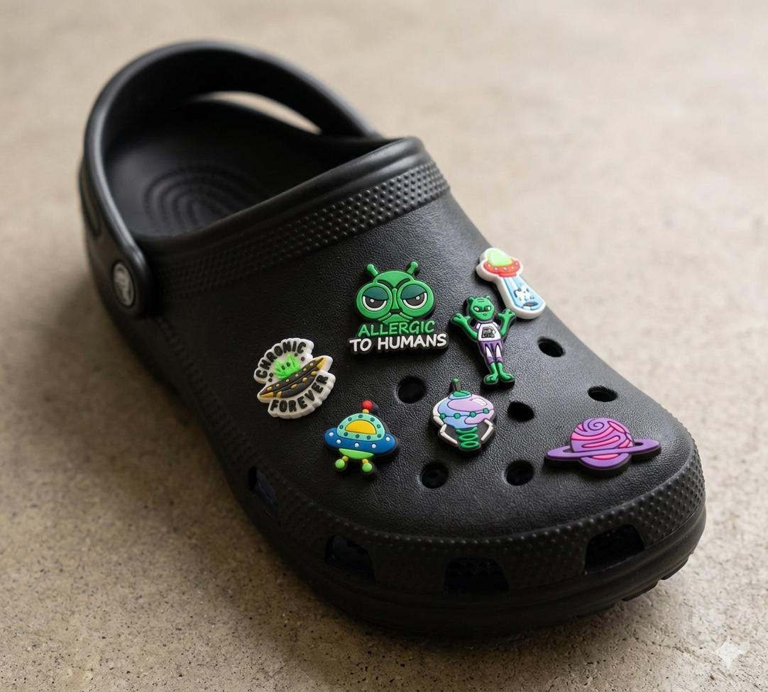 

Набор джибитсов для Crocs Астронавт в Космосе украшения для кроксов и сабо Space космос, астронавт, ракета jibbitz планеты, набор джибитсов 7 шт. різнокольоровий