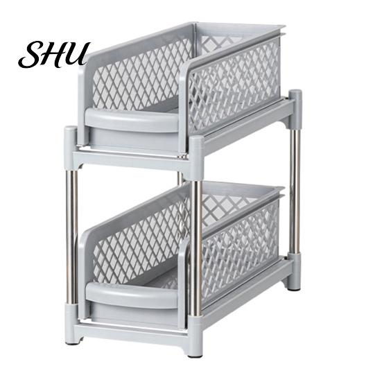 Double-layer Bathroom Organizer Sliding Under-sink Storage Rack Double-Layer Design Large Capacity Kitchen Shelf Strong Load-bearing Easy Assembly