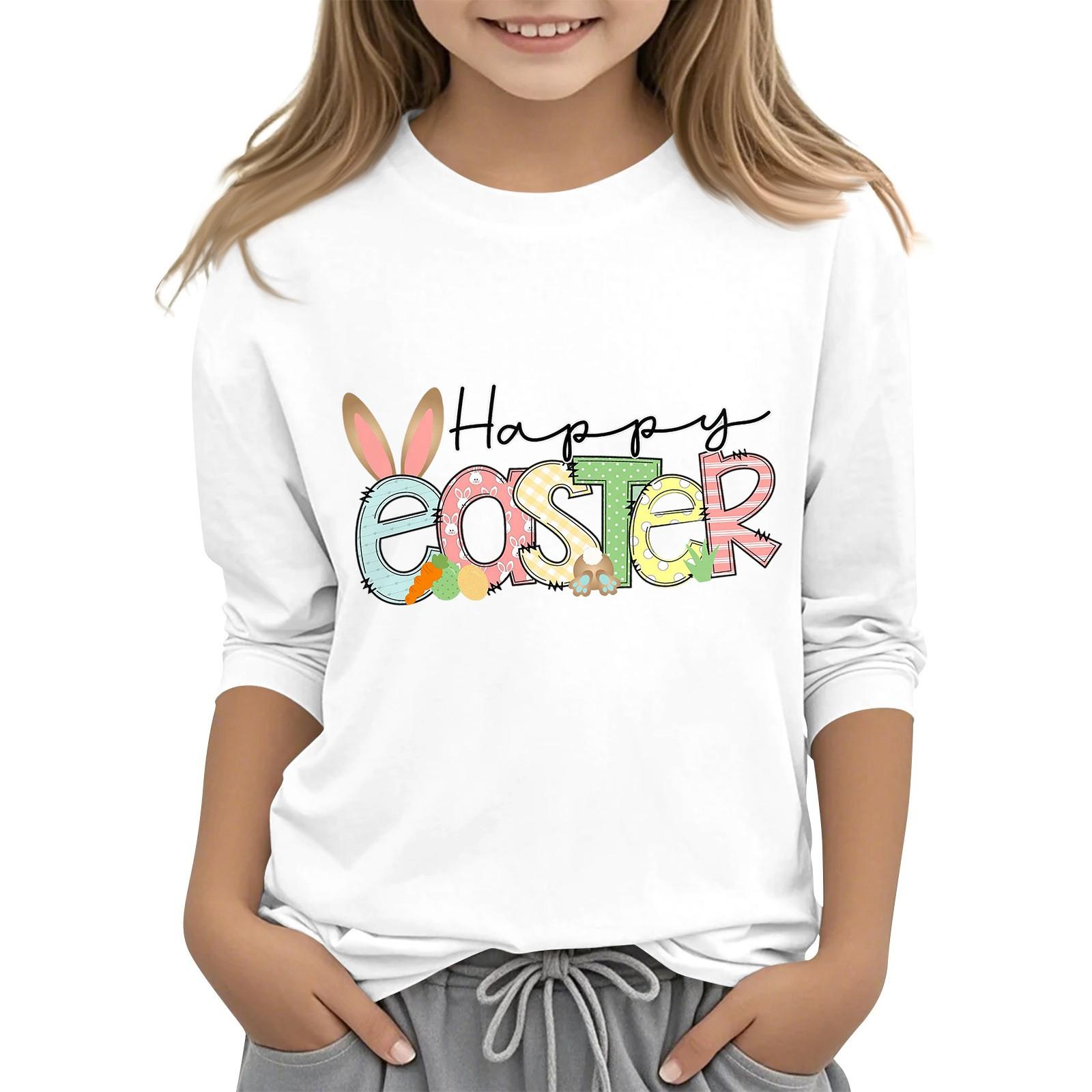 

Повседневная футболка с круглым вырезом и пасхальным принтом, с рукавами 7 точек для детей 160 белый