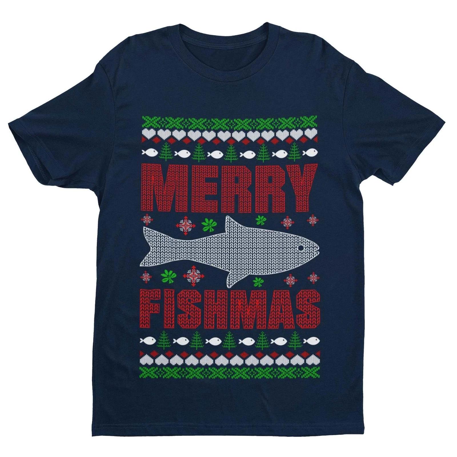 Christmas Fishing T Shirt Merry Fishmas Xmas Jumper Style Gift For Fisherman 3XL