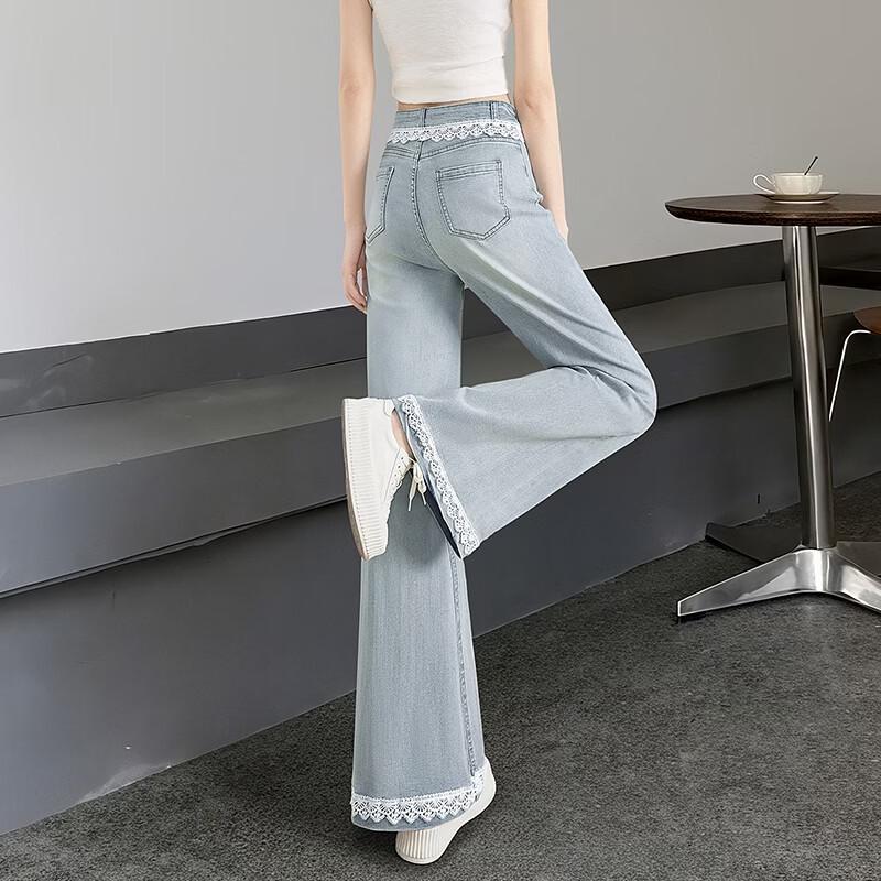 Jeans a zampa con bordi in pizzo da donna Shechi