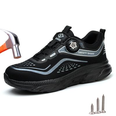 Sapatos de segurança de trabalho com botão rotativo, tênis masculinos, anti esmagamento, botas de segurança anti-piercing, sapatos de proteção com biqueira de aço