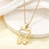 Stainless Steel Hollow Animal Pendant Necklace - Cute Cartoon Kitten Design