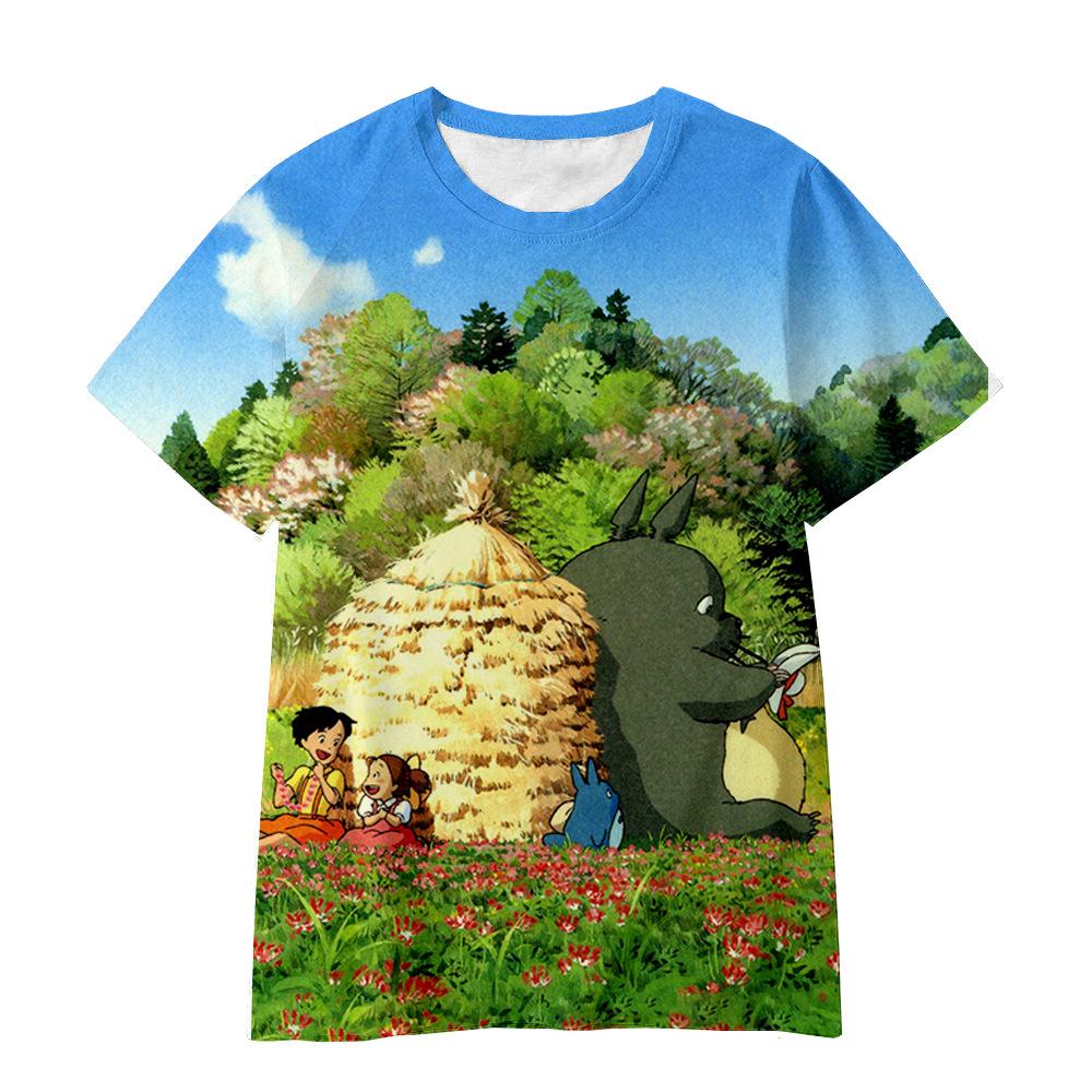 3D Hayao Miyazaki Cartoon Totoro Pattern Printed Casual Short Sleeved Children's Boy T-shirts - Soft Medium Stretch Fabric Summer Relaxed Fit Clothing