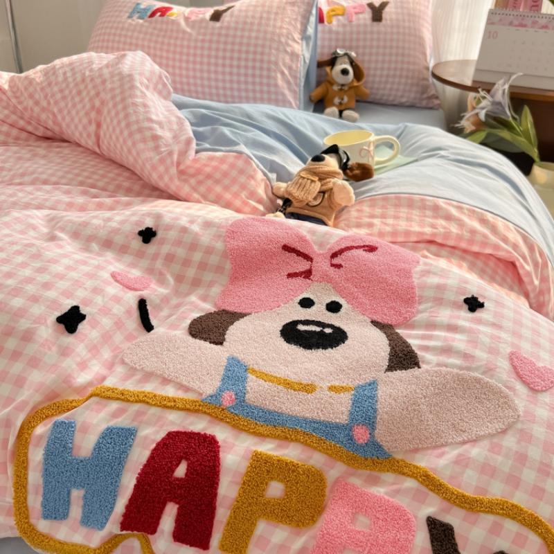 Cloud Pure Cotton Quilt Cover Bed Sheet Embroidery Four-piece Set Cartoon Puppy Skin-friendly Breathable Bed Sheet Bedding