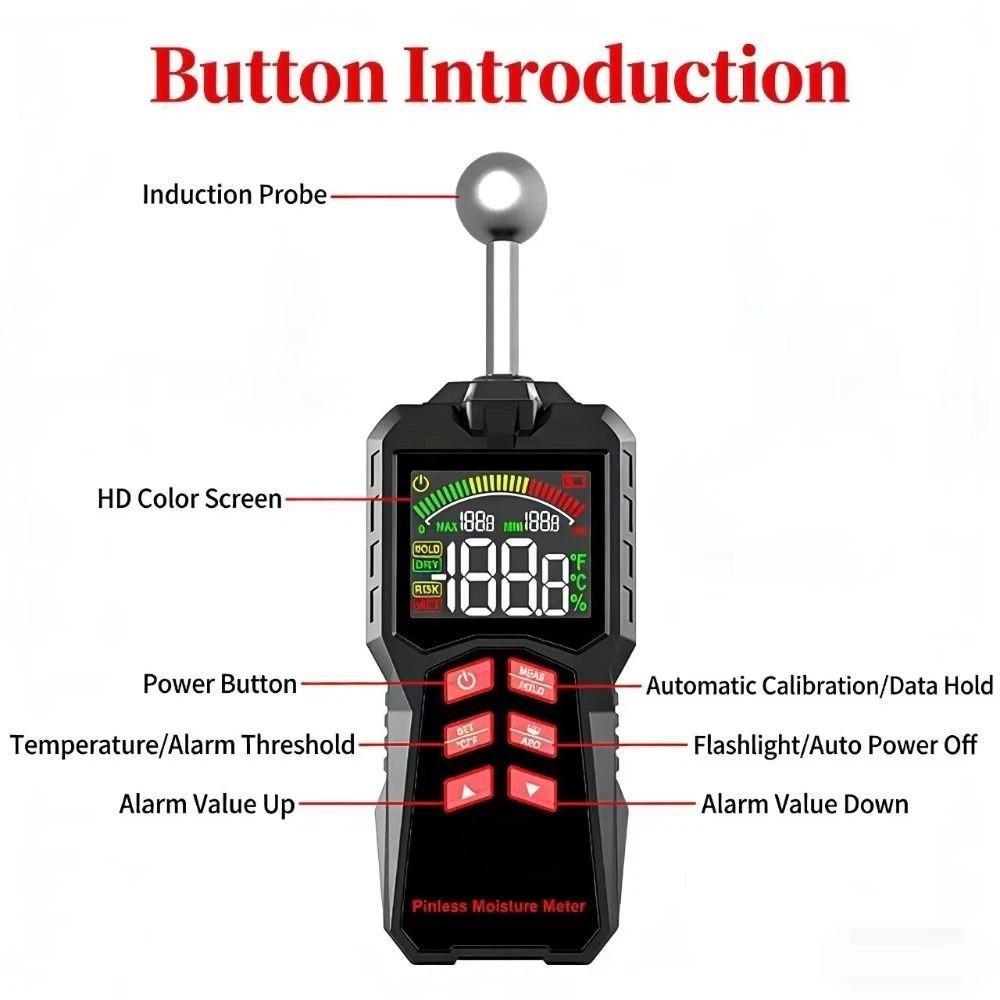 Digital Wood Moisture Meter Non-contact Spherical Timber Damp Detector High-precision Pinless Moisture Analyzer