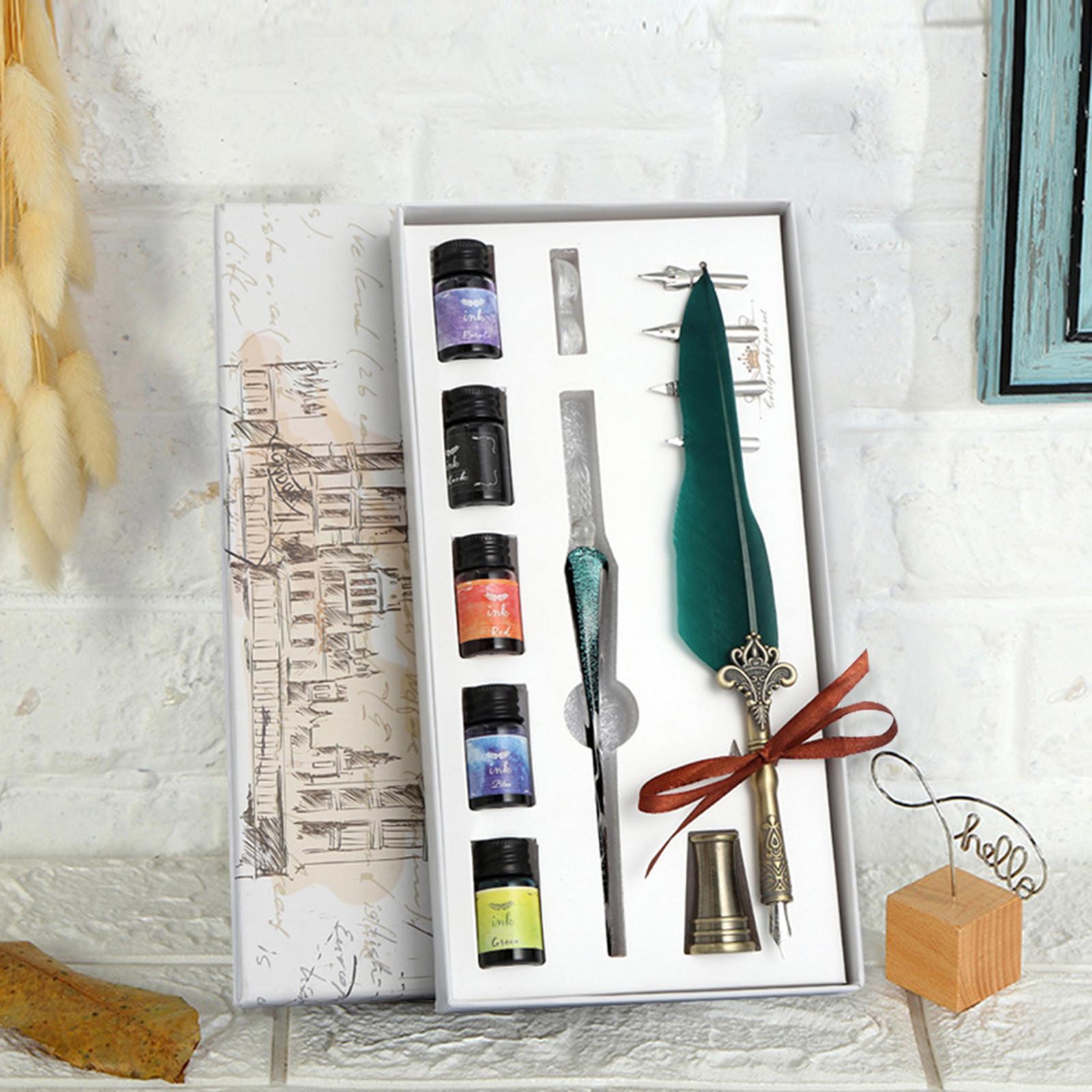 

Crystal Dip Pen Feather Set Manual Gradient Color Writing Ink Pen Student Stationery Quill 17ml зелёный