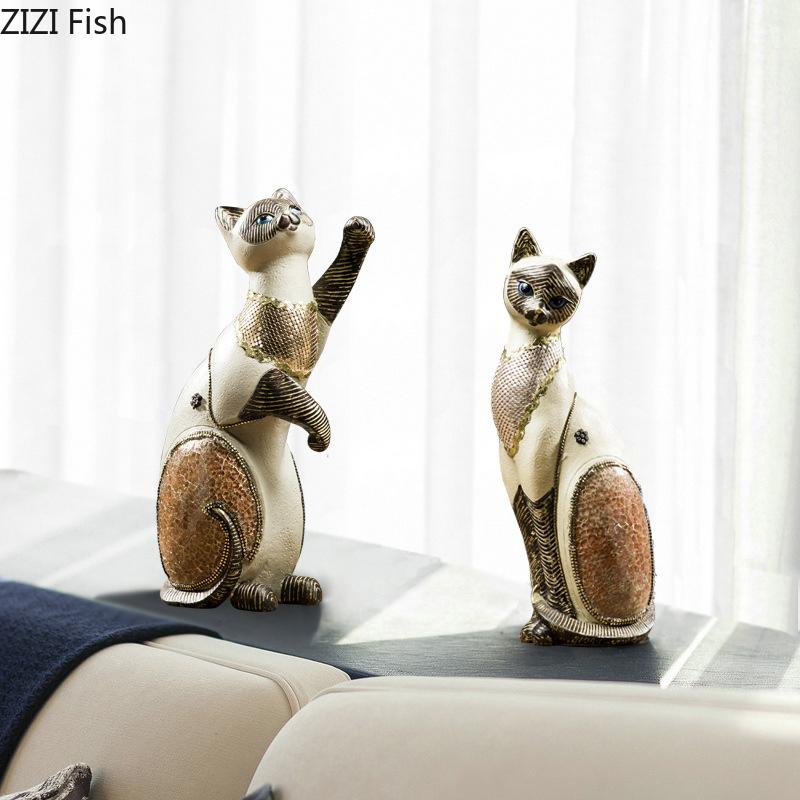 Estatua Creativa de Gato Siamés Adornos de Animales Encantadores Decoración de Escritorio Artesanía Moderna Escultura de Resina de Gatito Decoración Estética para Habitación