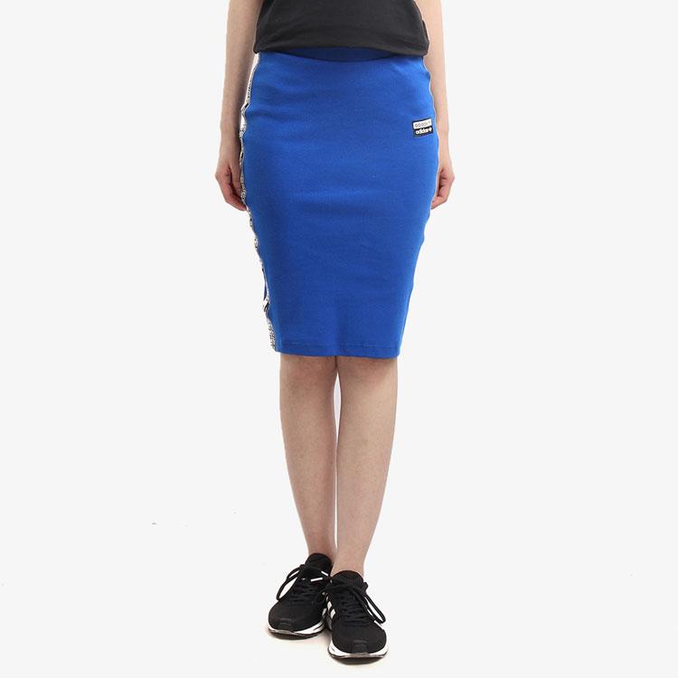 Adidas Originals Colorblock Letter Print High-Waisted Knit Casual Skirt Women Bottoms Blue ED7421