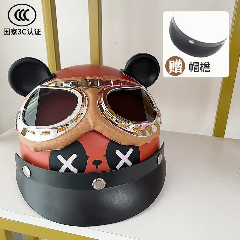 Helmet Electric Motorcycle Cartoon Panda Internet Celebrity Half Helmet Summer Four Seasons Riding Men and Women Helmet