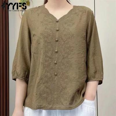 Women's Fashion Casual Summer Spring Flower Pattern Print 1/2 Sleeves V-Neck Blouses & Shirts
