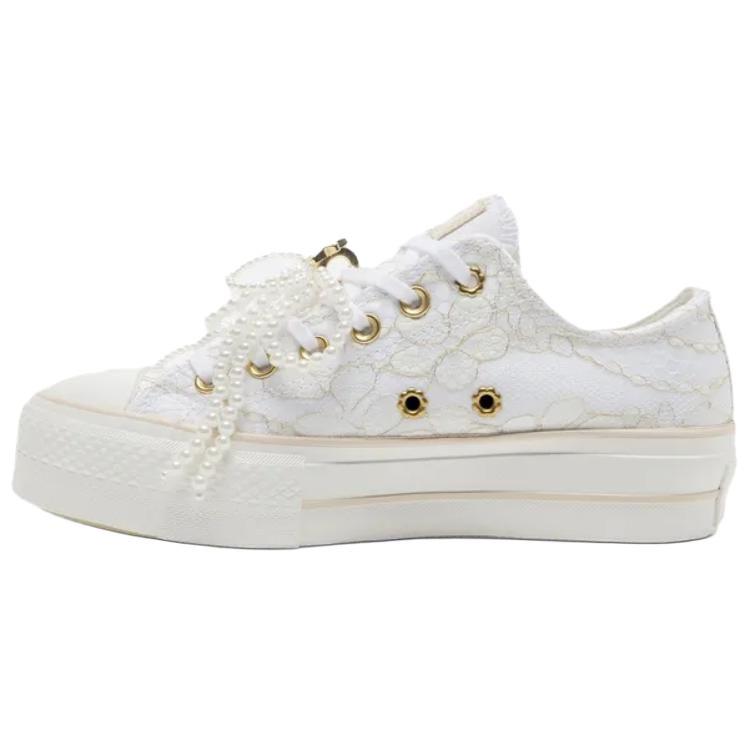 Converse Chuck Taylor All Star Lift Platform Low Pearls Women Sneakers White Light-Dune Vintage-White A15197C