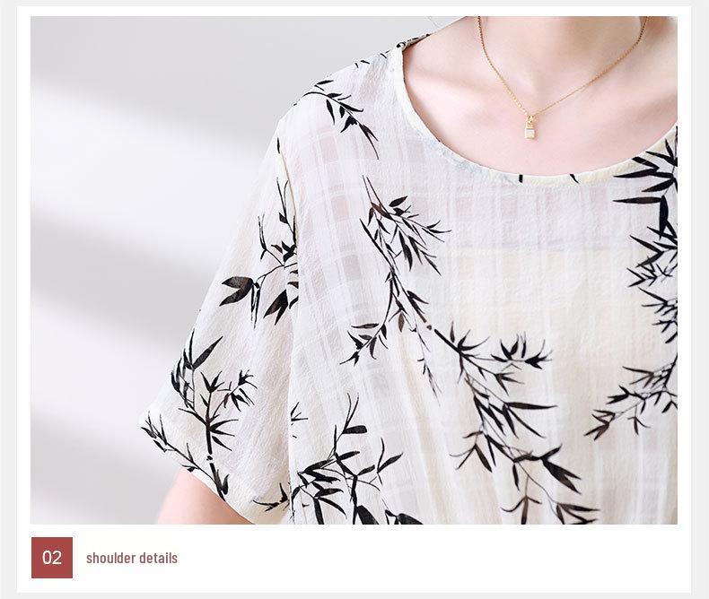 Blusa de Chifón de Verano para Mujer 2025: Estampado Retro Estilo Chino, Manga Media, Corte Holgado, Rejuvenecedor, Top Cómodo