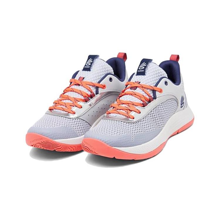 Under Armour 3Z6 Slip Resistant Cushioning Abrasion Resistant Low top Basketball Shoes Gray Blue Teenagers 3025091-101