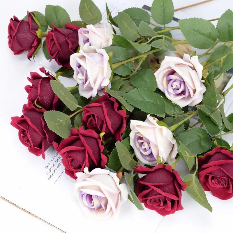 Artificial Flowers Bouquet White Red Rose Eucalyptus Leaves Wedding Decoration Peony Fake Flower for Party Home Decor Gift