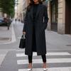 Women Fashionable Color Lapel Long Sleeved Woolen Coat