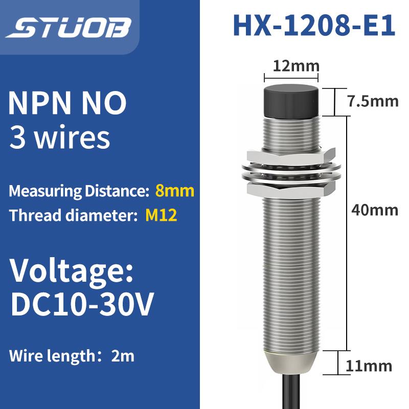 M12 3 Wire Inductive Proximity Sensor DC10-30V NPN PNP NO NC 2m Cable Metal Switch