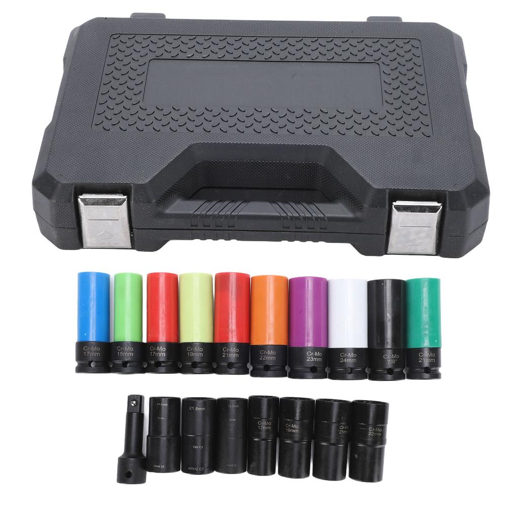 1 2in Drive Socket Set Hex Design Double Ended Torsion 6 Point and 12 Point Driver Socket Set with Extension Rod