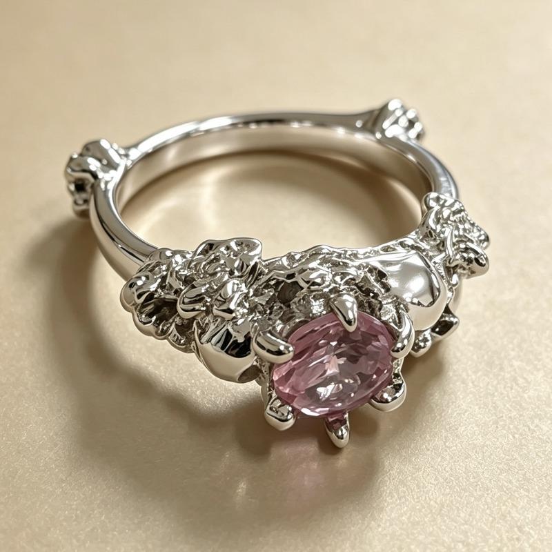 New Inlaid Pink Zircon Ring, European and American Retro Punk Simple Diamond Jewelry for Women No. 5