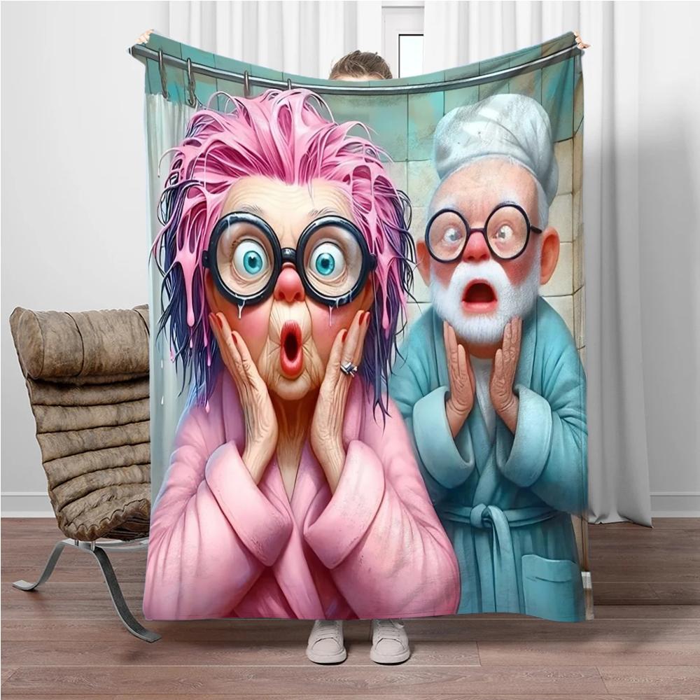 Cartoon-Opa und -Oma Flanelldecke Weich Warm Halten Überwurfdecke Decke Für Sofa Bett Büro Camping Reisen Geschenke