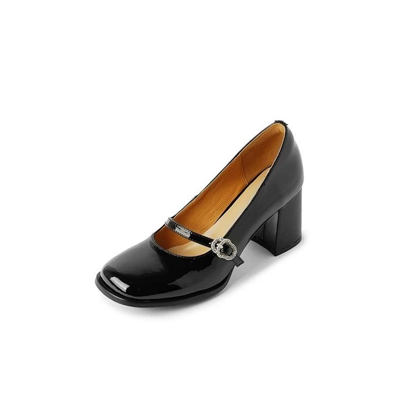 Princess Xiangchen Spring and Autumn New Black Thick Heel Not Tired High Heel Shoes Women's Head Versatile Professional Small Leather Shoes