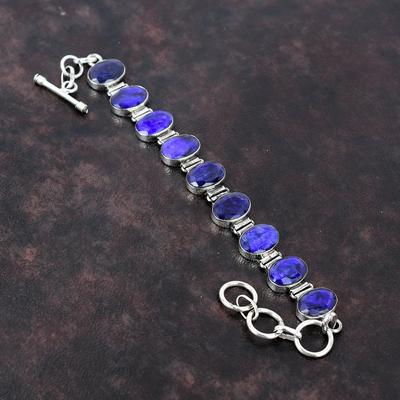 Faceted Blue Sapphire Bracelet Dainty Jewelry 925 Sterling Silver Bracelet Gemstone Handmade Jewelry Adjustable Chain Bracelet Gift For Wife