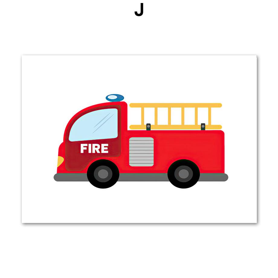 Fire Truck Wall Art Kids Bedroom Firefighter ABC Alphabet Numbers Prints Fire Engine Poster Decor for Toddler Playroom Nursery 21X30CMNo Framed