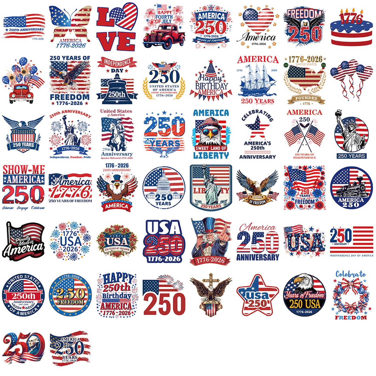 250th Anniversary United States Patriotic Stickers Pack Independence Day Celebration Decals for Scrapbooking Journals Laptops and Party Decorations One Size