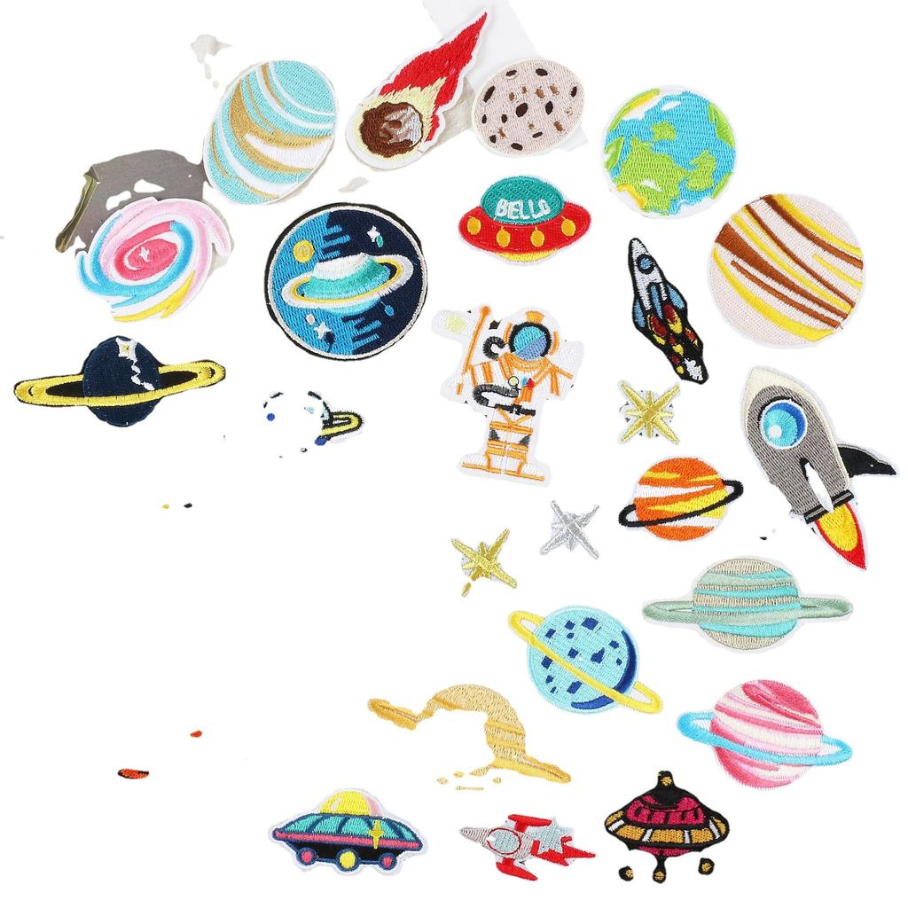 Computer Embroidery Label Astronaut Embroidery Cloth Sticker Clothes Patch Sticker Bag Decoration Embroidery Sticker Ironing Planet Chapter Boy