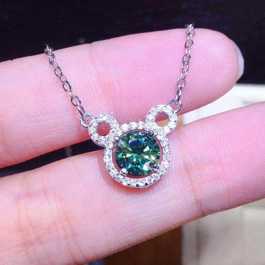 Vintage 2ct Green Moissanite Pendant 925 Sterling Silver Charm Wedding Pendants Necklace For Women Party Choker Jewelry Gift