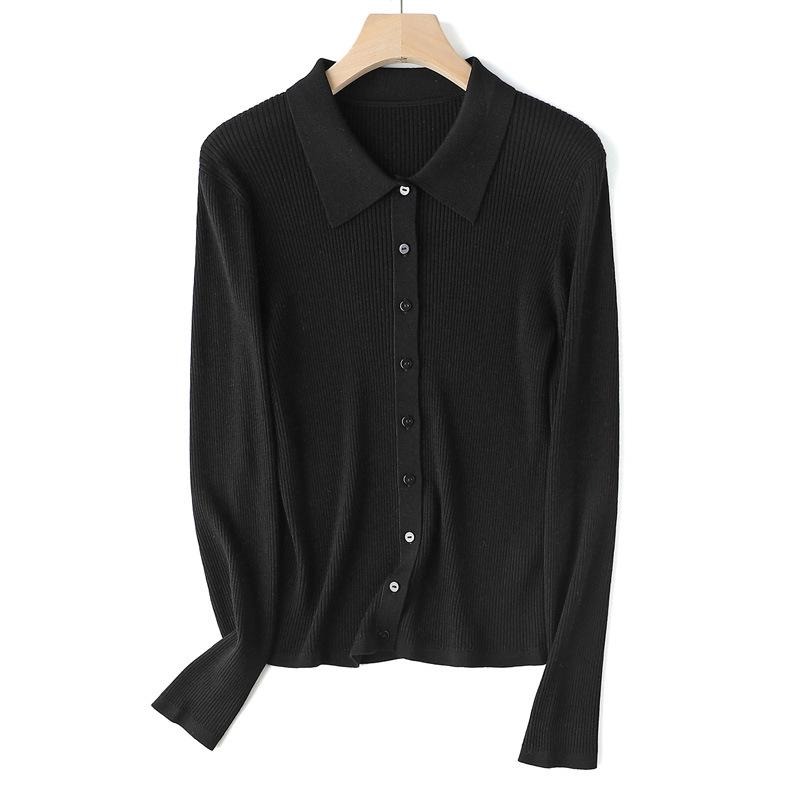 

Минималистичный кардиган Paper Doll из мериносовой шерсти с воротником поло - 100% экстратонкая австралийская шерсть, в рубчик, на пуговицах. XL