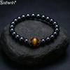 Men's Stylish Natural Stone Bracelet Vintage Crown Symbol Of Power Hematite Beads Gift For Friends Natural Tiger Eye Beads