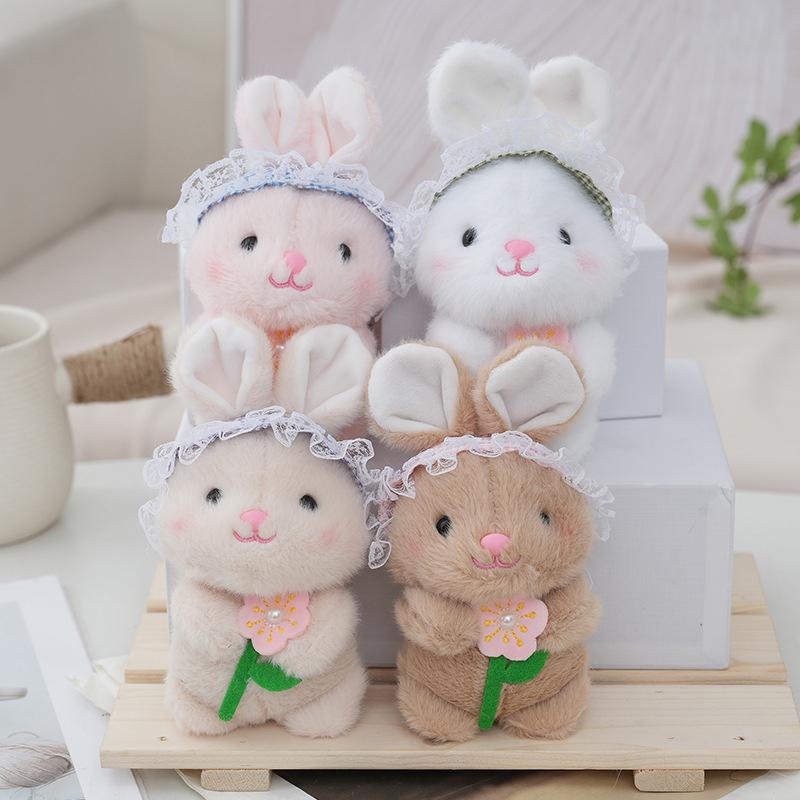 Kawaii Creative Hat Rabbit Plush Toy Keychain Cute Cartoon Rabbit Keychain Pendant  Backpack Decoration Birthday Gifts