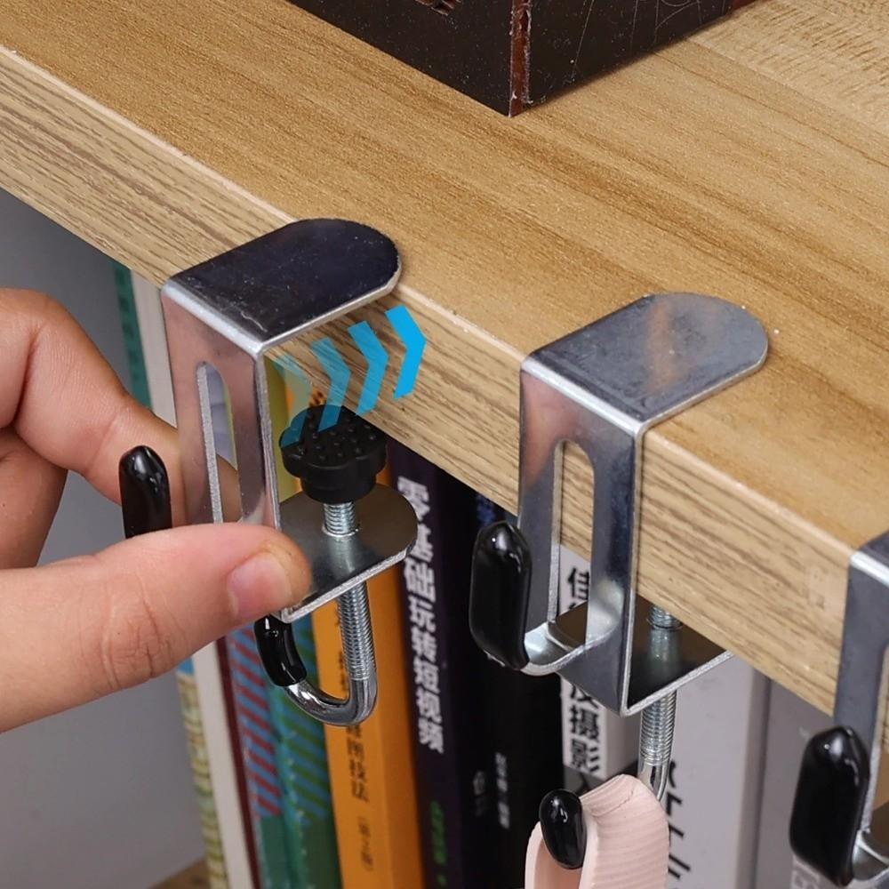 2 Stück tragbarer verstellbarer Schreibtischkantenhaken abnehmbarer lochfreier Rucksackhaken Doppelhaken Home-Office-Organizer