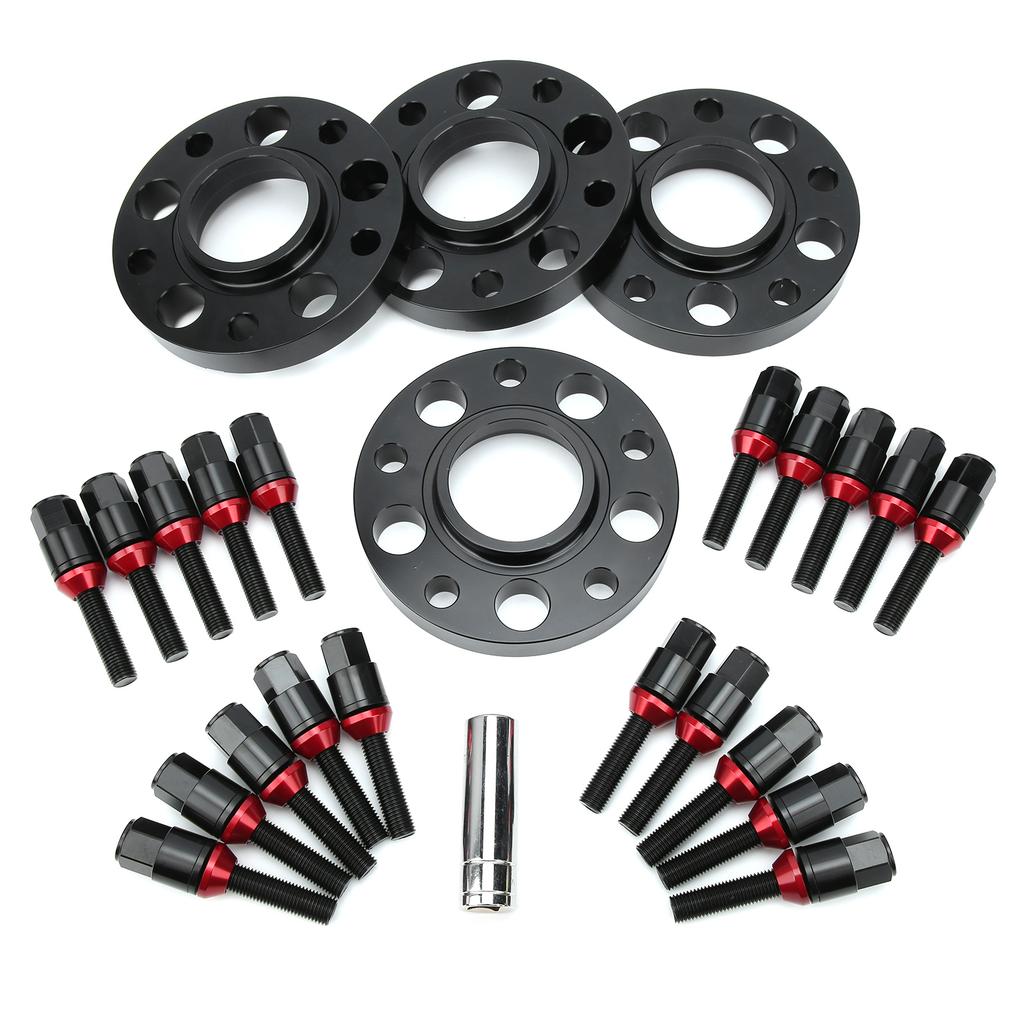 4pcs Flange Wheel Spacers 20pcs Extended Lug Bolts Sleeve Staggered Kit Fit for 1 3 5 6 7 8 SERIES(Black )