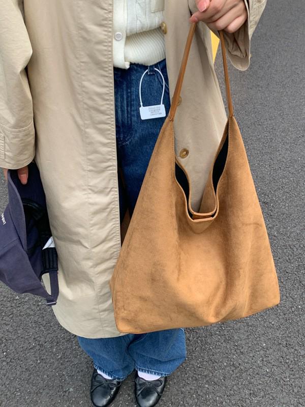 Women's Retro Suede Large Capacity Tote Bag - Simple Commute Underarm Style